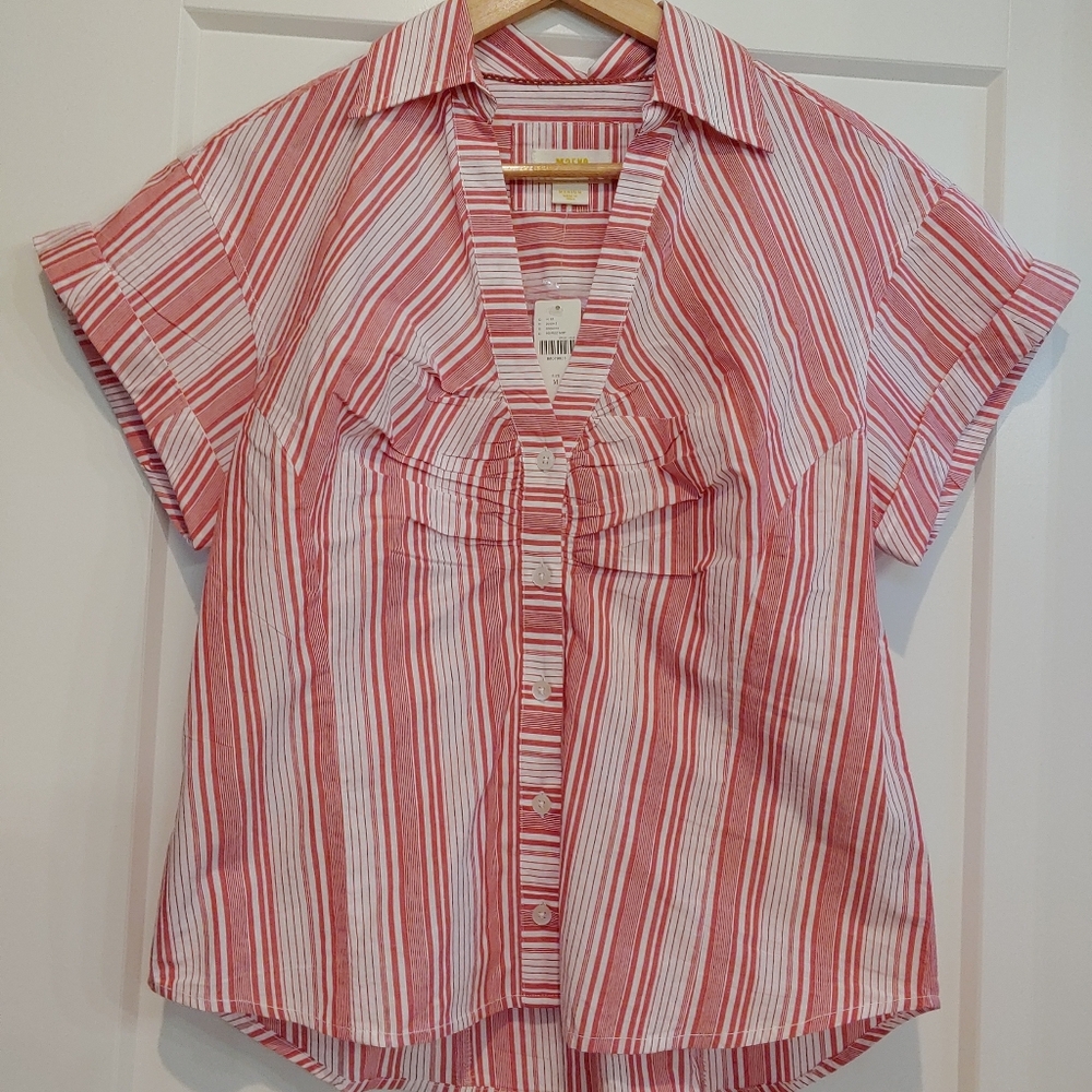 Anthropologie Maeve Red and White Striped Shirt